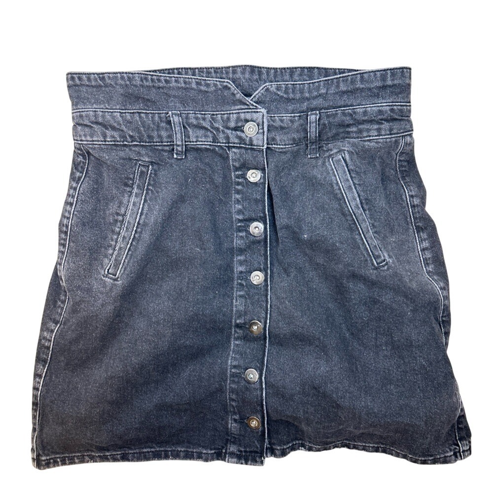 Pilcro Anthropologie Black Denim A-Line Paperbag High Waist Skirt Women's 12 - Picture 9 of 12